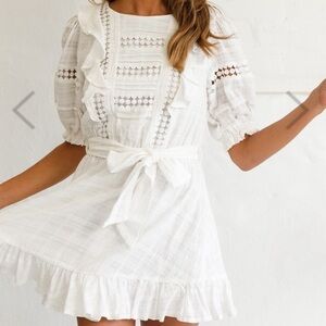 Selfie Leslie white puff sleeve dress